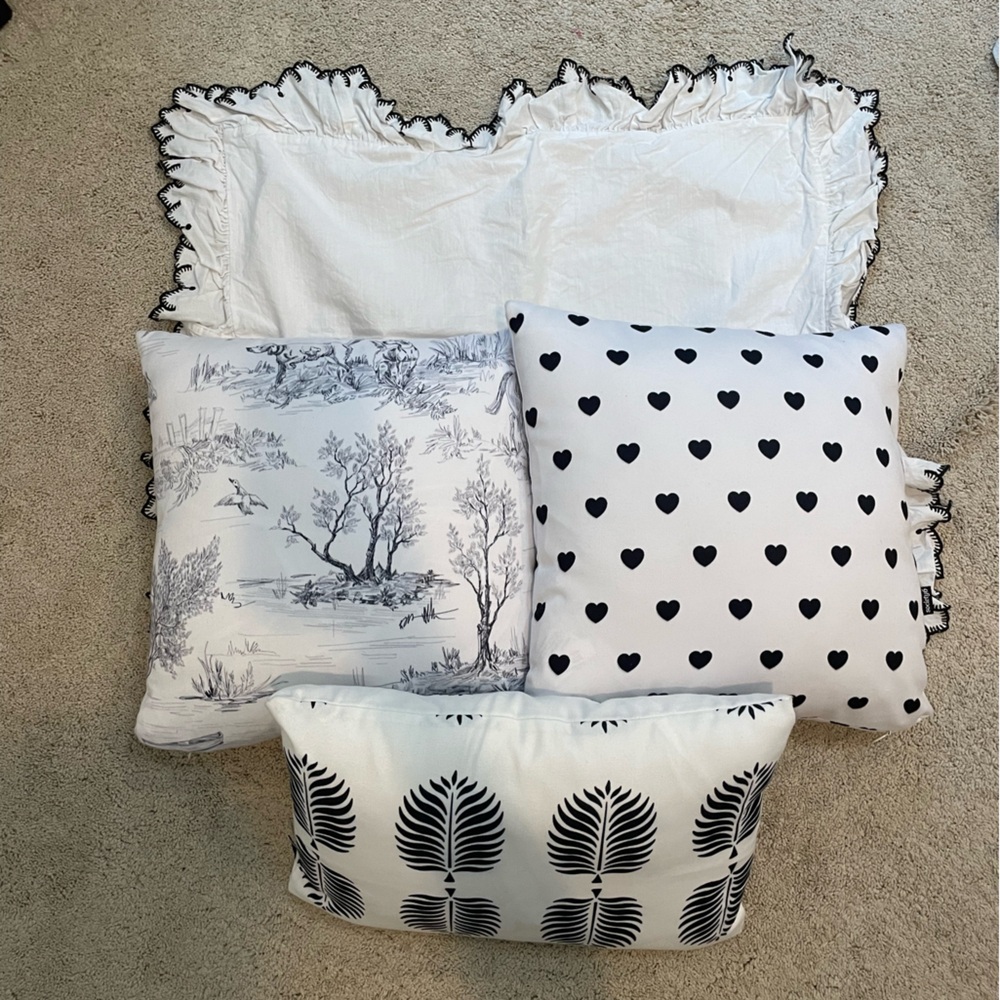 Society 6 black and white dorm/bed throw pillow set + sham